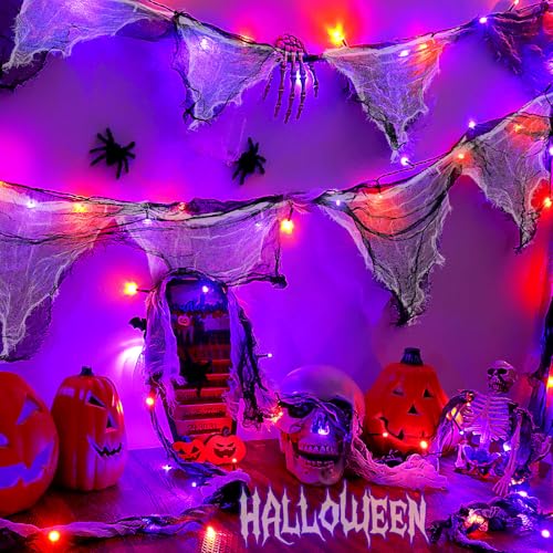 Dalugo Schwarz Weiß Gaze Lichterketten, 3m 30LED Orange Lila Batterie Lichterketten mit 8 Modi, IP65 wasserdicht von Dalugo