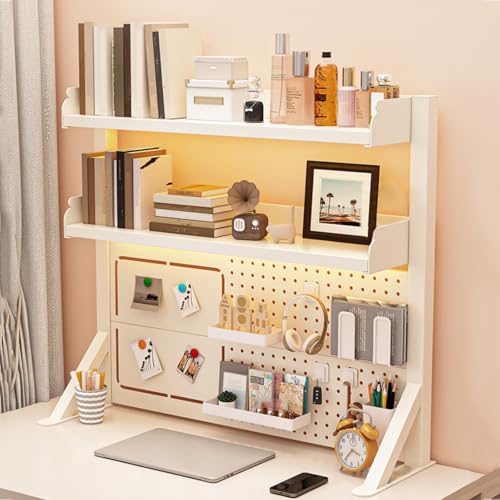 2-stöckiges Schreibtisch-Bücherregal, industrielles Aufbewahrungsregal für die Arbeitsplatte mit Regalen und Stecktafel, Bücherregal mit Stecktafel für Studenten für das Büro (weiß)(100*95cm) von Dalumian