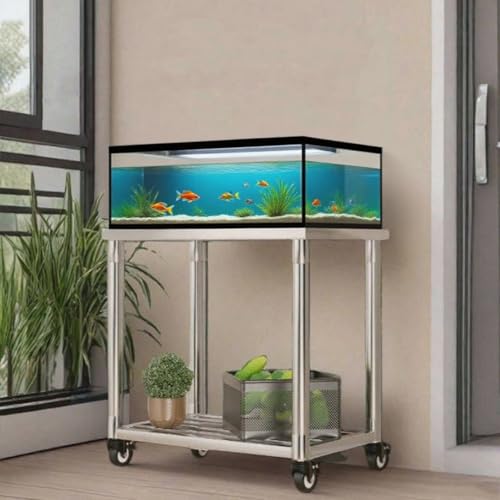 Aquariumständer, 2-stufiger Aquariumständer, Zuchtbeckenregale mit Bremsrädern, Terrarienregal für Reptilienschildkröten, Edelstahlrohre, verdicktes Balkonblumenregal (Silber)(60 * 30 * 60cm) von Dalumian