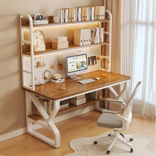 Computertisch mit Stecktafel und Regalen, Gaming-Schreibtisch mit Bücherregal-Kombination, reichlich Beinfreiheit, Schreibtisch-Arbeitsplatz, industrieller Gaming-PC-Schreibtisch(A,100*60CM) von Dalumian