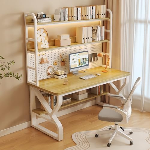 Computertisch mit Stecktafel und Regalen, Gaming-Schreibtisch mit Bücherregal-Kombination, reichlich Beinfreiheit, Schreibtisch-Arbeitsplatz, industrieller Gaming-PC-Schreibtisch(B,100*60CM) von Dalumian