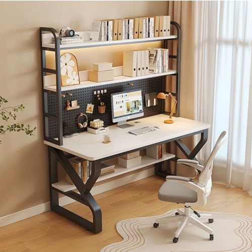 Computertisch mit Stecktafel und Regalen, Gaming-Schreibtisch mit Bücherregal-Kombination, reichlich Beinfreiheit, Schreibtisch-Arbeitsplatz, industrieller Gaming-PC-Schreibtisch(C,100*60CM) von Dalumian