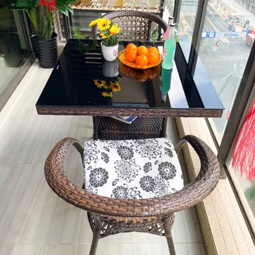Dalumian 3-teiliges PE-Rattan-Geflecht-Set mit Tisch, Terrassen-Essgruppe mit quadratischem Tisch aus gehärtetem Glas und 2 stapelbaren Rattan-Stühlen, Gartenmöbel-Sets für den Außenbereich(D:80cm) von Dalumian