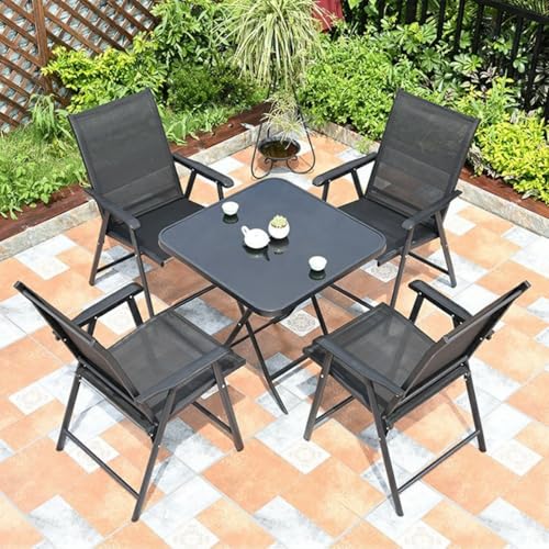 Dalumian 5-teiliges quadratisches ESS-Set für den Außenbereich, faltbares Esstisch-Set für drinnen und draußen, Garten-Terrassen-Set mit Tischplatte aus gehärtetem Glas, 4 Terrassenstühle(80 * 80cm) Dalumian 5-teiliges quadratisches ESS-Set für den Außenbereich, faltbares Esstisch-Set für drinnen und draußen, Garten-Terrassen-Set mit Tischplatte aus gehärtetem Glas, 4 Terrassenstühle(80 * 80cm) von Dalumian