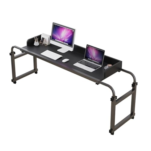 Dalumian Ausziehbarer Überbetttisch, rollbarer medizinischer Tisch mit erhöhter Schallwand, Liegetisch, mobiler Computerarbeitsplatz, höhen- und längenverstellbar (Farbe: Schwarz) von Dalumian