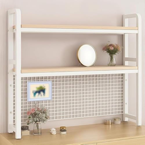 Dalumian Bücherregal für Wohnheime, Schreibtischerweiterung mit Gitterplatte, Mehrzweck-Bücherregal-Aufbewahrungsregal, industrielles Aufbewahrungsregal für Arbeitsplatten(White,3-Tier 75cm) von Dalumian