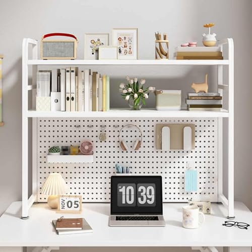 Dalumian Bücherregal für den Schreibtisch, Schreibtisch-Organizer aus Metall mit Stecktafel, industrielles Schreibtisch-Display-Rack, Aufbewahrungs-Organizer für die Arbeitsplatte (weiß)(3-Tier,95cm) von Dalumian