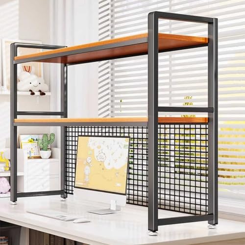 Dalumian Computer-Desktop-Bücherregal, 2-stufiger Schreibtischaufsatz, Mehrzweck-Arbeitsplatten-Bücherregal mit Gitterplatte, Eisenrahmen und MDF, freistehendes Ausstellungsregal(Black,115cm) von Dalumian