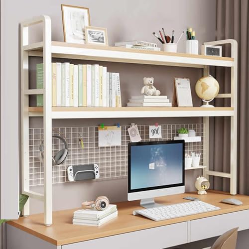 Dalumian Computer-Desktop-Bücherregal, 2-stufiger Schreibtischaufsatz, Mehrzweck-Arbeitsplatten-Bücherregal mit Gitterplatte, Eisenrahmen und MDF, freistehendes Ausstellungsregal(White,75cm) von Dalumian