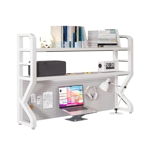 Dalumian Freistehendes Schreibtisch-Bücherregal mit 3 Ebenen, Schreibtischaufsatz für Wohnheime mit Stecktafel, Schreibtisch-Bücherregal-Organizer, Ausstellungsregal für Arbeitsplatten(White,95cm) von Dalumian