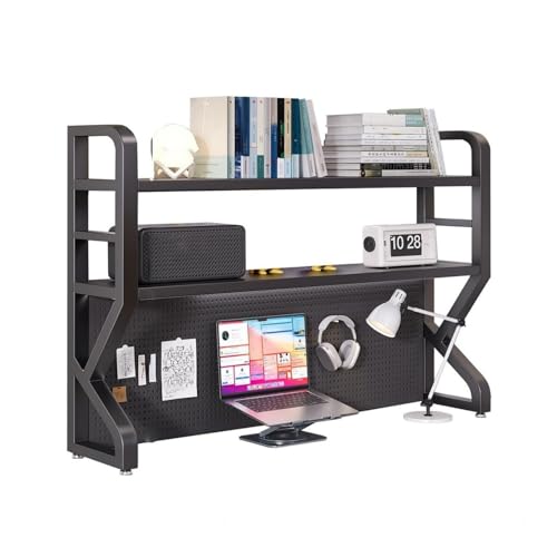 Dalumian Freistehendes Schreibtisch-Bücherregal mit 3 Ebenen, Schreibtischaufsatz für Wohnheime mit Stecktafel, Schreibtisch-Bücherregal-Organizer, Ausstellungsregal für Arbeitsplatten(Black,95cm) von Dalumian