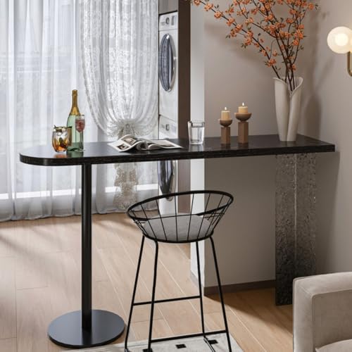 Dalumian Industrielles Kneipentisch-Set, schmaler Stehtisch, Tisch in Thekenhöhe mit Barhockern, Frühstückstisch für die Küche zu Hause für kleine Räume in der Küche (2er-Set)(Black,140cm) von Dalumian