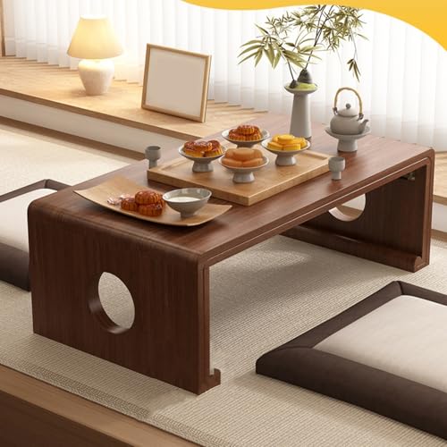 Dalumian Japanischer Klapptisch für den Boden, Tatami-Klapptische, tragbarer Couchtisch aus Massivholz, Keine Montage erforderlich, 25 mm Dicke Platte, niedriger Schreibtisch zum Sitzen(Walnut,70cm) von Dalumian