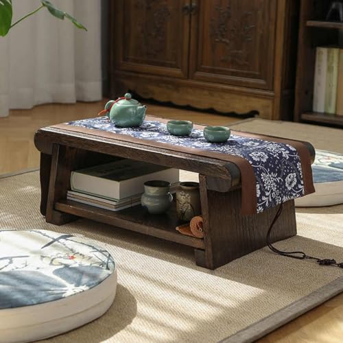 Dalumian Japanischer klappbarer Couchtisch, niedriger Tatami-Tisch aus Massivholz mit Trennwand, niedriger Meditationstisch zum Sitzen auf dem Boden, Keine Montage erforderlich(80cm) von Dalumian