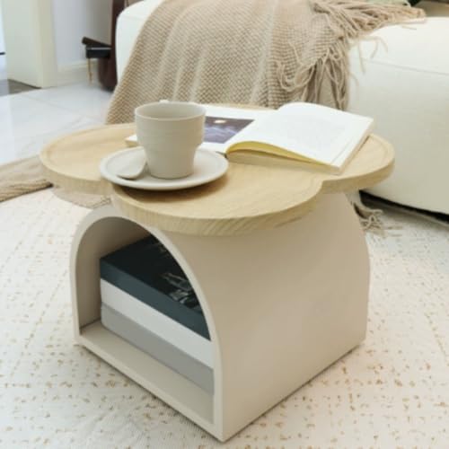 Dalumian Moderner Tatami-Couchtisch, niedriger Tisch im japanischen Stil, Keine Montage erforderlich, multifunktionaler runder Teetisch aus Holz, Bodentisch mit Eisenbasis für Teemeditationsessen(C) von Dalumian