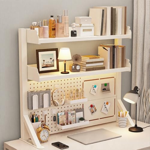 Dalumian Schreibtisch-Bücherregal, Schreibtischaufsatz mit 2 Regalen und Stecktafel, Tischaufsteller, Karbonstahl und MDF, Schreibtischregal-Organizer für Home-Office und Wohnheim (weiß)(31.5 * 37.4) von Dalumian