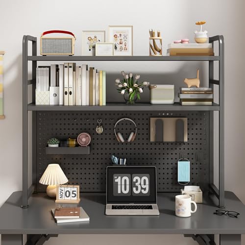 Dalumian Schreibtisch-Bücherregal mit Stecktafel, freistehendes Mehrzweck-Lagerregal, industrieller Schreibtischaufsatz, Aufbewahrungsorganisator für die Arbeitsplatte(Black,3-Tier 55cm) von Dalumian