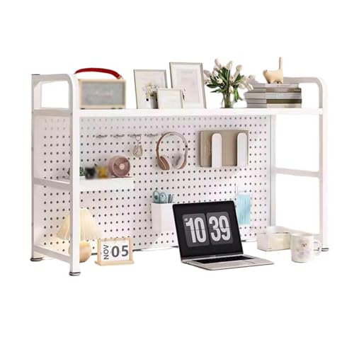 Dalumian Schreibtischaufsatz für Wohnheime mit Stecktafel, Aufbewahrungsorganisator für industrielle Bücherregale, Stahlrahmen, Bücherregal-Ausstellungsregal für Schreibtisch(White,2-Tier 115cm) von Dalumian