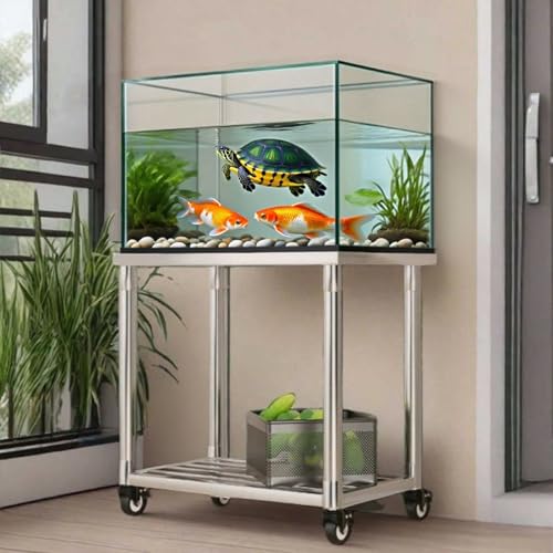 Doppelschichtiger Aquarienständer, Fischtankständer mit Brems-Universalrädern, beweglicher Wagen, Edelstahlrahmen, robustes Terrariumregal für das Home Office(80 * 40 * 60cm) von Dalumian
