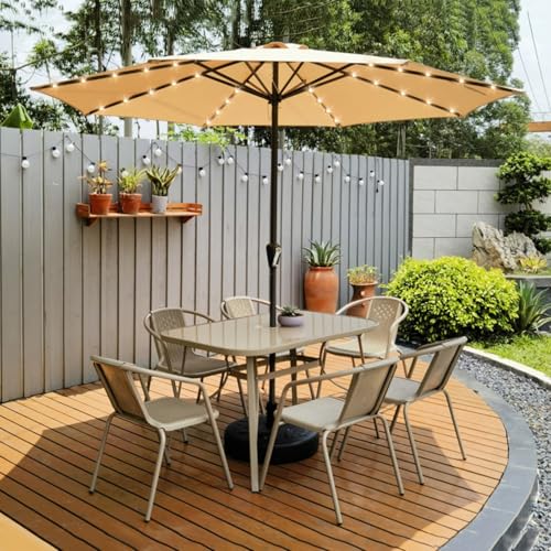 Gartenmöbel-Sets für den Außenbereich, 8-teiliges Outdoor-Ess-Set für 6 Personen mit LED Terrassen-Ess-Set mit 270 cm Sonnenschirm 6 Stühlen und rechteckigem Esstisch mit Glastischplatte(Set B) von Dalumian