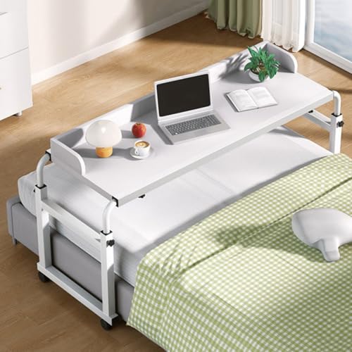 Höhenverstellbarer Betttisch, Betttisch mit Rädern, rollbarer Nachttisch, mobiler Stehtisch, rollbarer Computerwagen-Beistelltisch mit erhöhter Schallwand und geräumiger Schreibtischplatte(A) von Dalumian