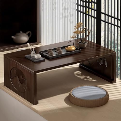 Japanischer Bodentisch, Teetisch, Bambus-Klapp-Couchtische, niedriger Bodentisch, Keine Montage erforderlich, tragbarer Tatami-Klapptisch für das Wohnzimmer Office (Walnussfarbe)(80 * 40 * 40CM) von Dalumian