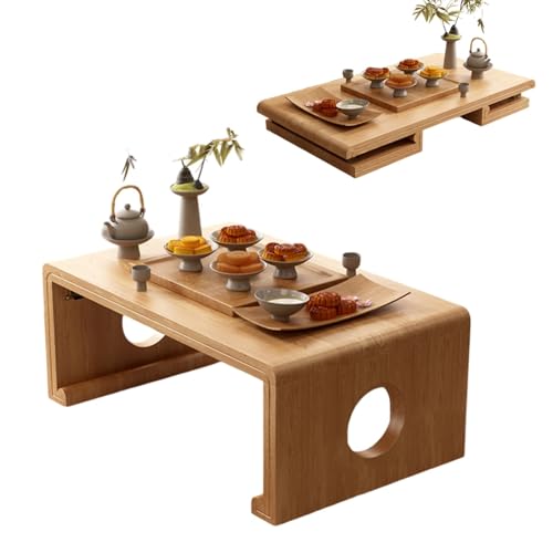 Klappbarer Couchtisch, japanischer Tatami-Tisch, Schreibtisch im Landhausstil, moderner großer Teetisch aus Massivholz, multifunktionale rechteckige Teetische aus Holz(B,19.6 * 15.7 * 9.8IN) von Dalumian