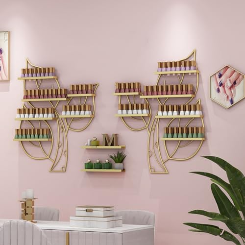 Nagellack-Präsentationsständer aus Metall, Nagellack-Präsentationsständer in Blattform, Wandmontierter Kosmetik-Präsentationsschrank, Mehrschichtiger Organizer-Ständer(Gold) von Dalumian