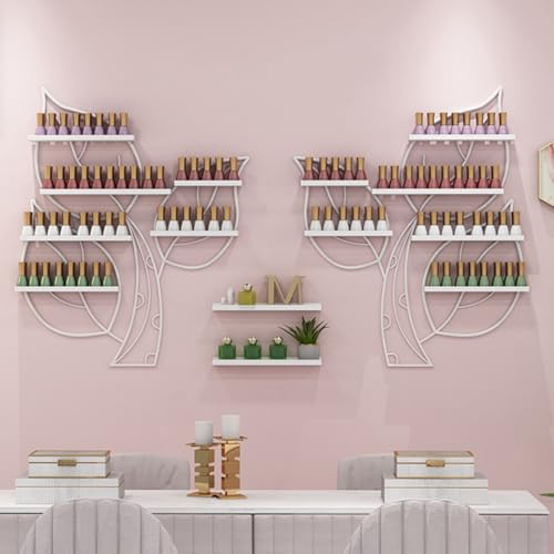 Nagellack-Präsentationsständer aus Metall, Nagellack-Präsentationsständer in Blattform, Wandmontierter Kosmetik-Präsentationsschrank, Mehrschichtiger Organizer-Ständer(White) von Dalumian