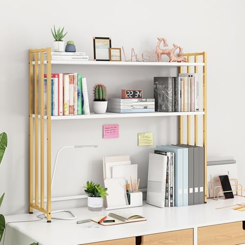 Schreibtischaufsatz aus Metall für Wohnheime, Schreibtisch-Bücherregal-Organizer mit verstellbaren Regalen, 3-stufiges Desktop-Display-Organizer-Rack für Wohnheime im Home-Office(D,95*26*90CM) von Dalumian