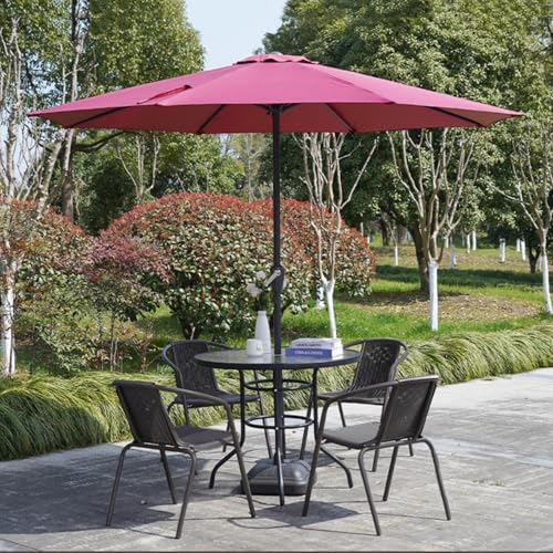 Terrassen-Essgruppe mit Sonnenschirm, Outdoor-Tisch- und Stuhlset mit Schirmloch, Terrassenmöbelset mit Sonnenschirm und 4 Rattanstühlen, Essgruppe für Garten, Hinterhof, Poolrand(Round table A) von Dalumian