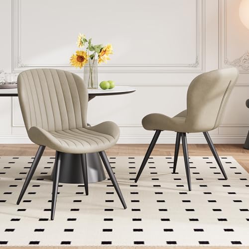 Daluvenix Esszimmerstühle 2er Set Modern Samt Esszimmerstühle Gepolstert Esszimmerstühle mit Dicke Kissen Metallbeine Armlose Rückenlehne Stuhl für Küche und Wohnzimmer Beige von Daluvenix