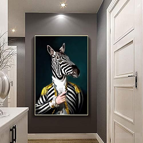 Abstrakte Porträt Poster und Drucke Wandkunst Leinwand Malerei Modern Tier Zebra Gentleman Bild, für Wohnzimmer Wanddekor Kein Rahmen (Size : 15.7x23.6in(40x60cm)) von Dalykf