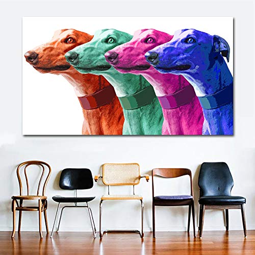Pop Art Leinwand Malerei Poster druckt Windhund Tier Ölgemälde moderne bunte Wandkunst Bild, für Wohnzimmer Dekoration Kein Rahmen (Size : 60X120CM NO FRAME) von Dalykf