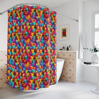 Duschvorhänge Bunte 3D Cube 71 "74" Moderner Luxus Badezimmer Vorhang Einzigartige Dusche Panel Boho Bad Voll Wasserdicht Drapieren von Dalyleo