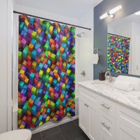 Duschvorhänge Bunte 3D Cubes 71 "74" Moderner Luxus Badezimmer Vorhang Einzigartige Douche Panel Boho Bad Voll Wasserdicht Drape von Dalyleo