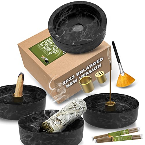 Räucherstäbchen Halter, Marmor Räuchergefäß 2023 Aufgerüstet Groß räucherstäbchenhalter für Räucherkegel Palo Santo Räucherkegel Räucheraschenfänger mit Räucherstäbchen als Geschenk (Schwarz) von Damaflawa