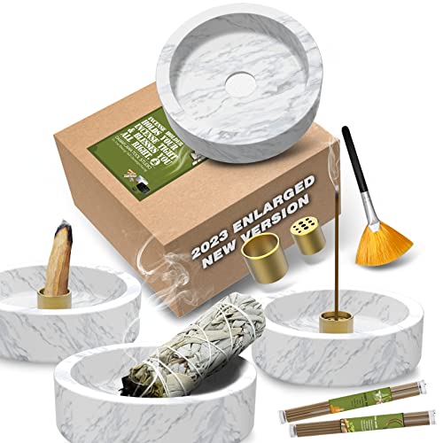 Räucherstäbchen Halter Marmor Räuchergefäß - 2023 Aufgerüstet Groß räucherstäbchenhalter für Räucherkegel Palo Santo Räucherkegel Räucheraschenfänger mit Räucherstäbchen als Geschenk (Weiß Grau) von Damaflawa