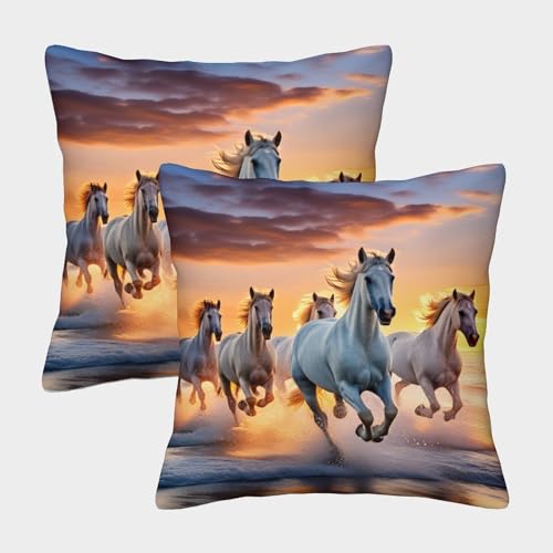 Horses Galloping Kissenbezug 40x40cm 2er Tier- Kopfkissenbezug Mit Reißverschluss Aus,Mikrofaser Polsterbezug Doppelpack Set Pillow Case Pillow Cover von Damailjw