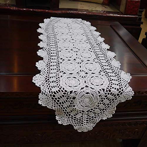 Damanni Tischläufer aus Baumwolle, oval, handgefertigt, gehäkelt, Spitze, 38 x 139 cm, Weiß von Damanni