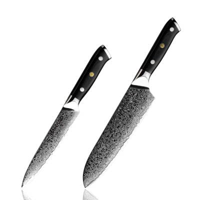 Damaso 2er-Damastmesser Set, Black Pearl Messerset Damast, Japanische Messer Set, Küchenmesser Set aus 67 Lagen Damaststahl von Damaso