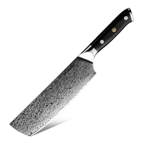 Damaso Nakiri Messer, Damastmesser, Japanisches Messer aus 67 Lagen Damaststahl, Rasiermesserscharfes Kochmesser von Damaso