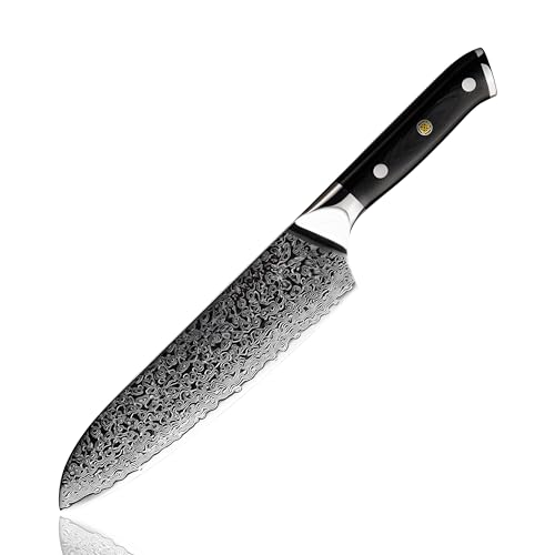 Damaso Santoku Messer (17,8cm), Black Pearl Kochmesser aus 67 Lagen Damastmesser, Japanisches Messer, Damast Küchenmesser von Damaso