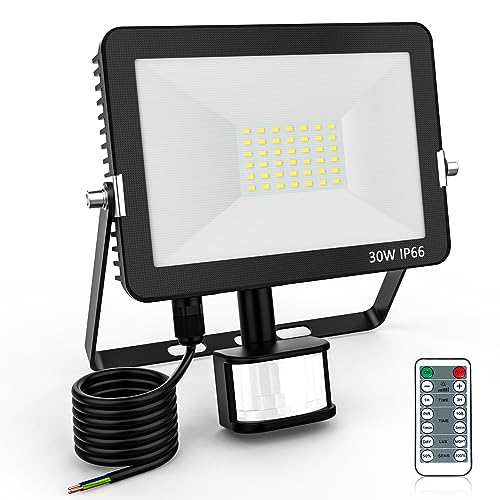 Dametay 30W LED Strahler mit Bewegungsmelder Außen Superhell 3000LM LED Strahler Außen mit PIR Modus IP66 Wasserdicht LED Scheinwerfer 6000K Kaltweiß Aussenleuchte für Hof Garten Garage Sportplatz von Dametay