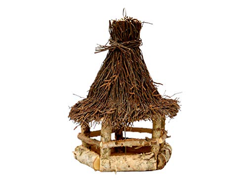 Bird Feeder Made of Birch Wood with Metal mesh for Hanging. Roof Covered with Birch Twigs. von Damian-Wiklina