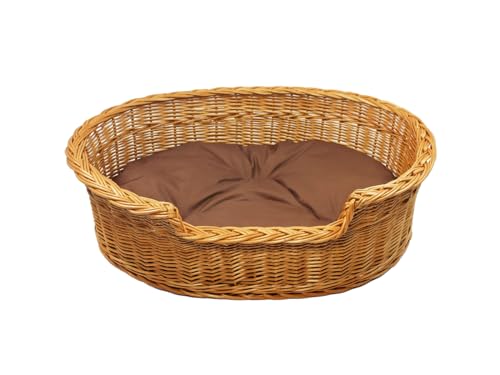 Damian-Wiklina Hundebett – Katzenbett – Hundeliege – Katzenliege – Katzenkorb – Hundekorb aus Weide – Hundekörbchen – BTH 63x46x13/19 cm – mit Brown-Kissen von Damian-Wiklina