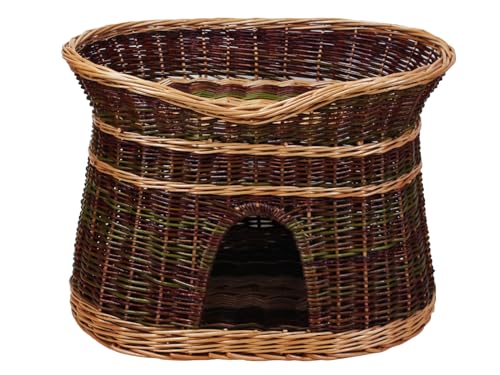 Damian-Wiklina Katzenkorb zum Schlafen – Katzenhütte Indoor – Größe L: 60 cm oval – Katzenhöhle aus Weide – Zweistöckiger Hunde – oder Katzenbett – Korb Farbe lackiert Weide von Damian-Wiklina