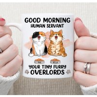 Guten Morgen Menschlicher Diener Katze Personalisierte Becher, Benutzerdefinierte Kaffeetasse, Papa, Mama Geschenk Für Katzenliebhaber, Vintage von DamianGoods