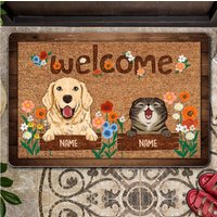 Personalisierte Haustier Mit Blumen Fußmatte, Hund Eingangsmatte, Willkommen Menschen Housewarming Geschenk, Lustige Front Sentimental Geschenk von DamianGoods