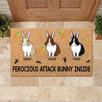 Wilder Angriff Bunny Inside Willkommensmatte, Kaninchen Eingangsmatte, Osterhase, Fußmatte, Kaninchenliebhaber Geschenke, Naturliebhaber, Mom von DamianGoods